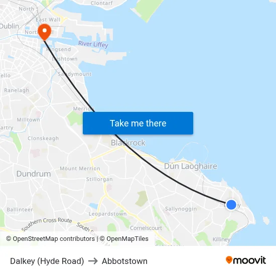 Dalkey (Hyde Road) to Abbotstown map