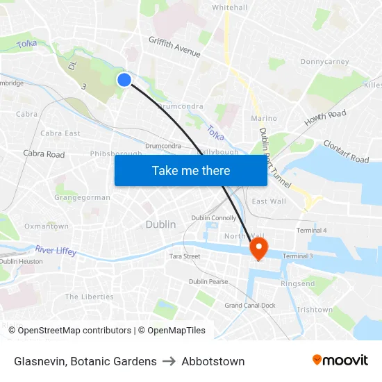Glasnevin, Botanic Gardens to Abbotstown map