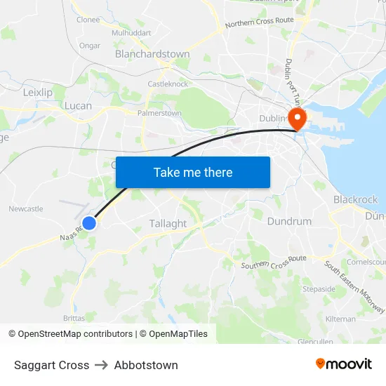 Saggart Cross to Abbotstown map