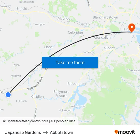 Japanese Gardens to Abbotstown map