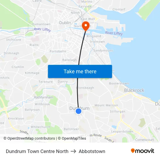 Dundrum Town Centre North to Abbotstown map
