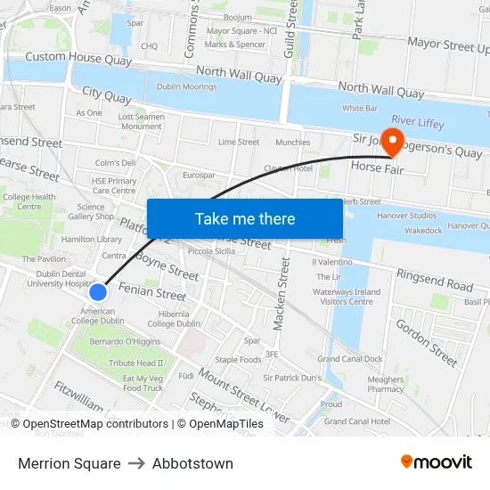 Merrion Square to Abbotstown map