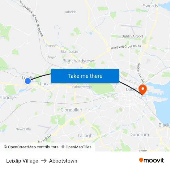 Leixlip Village to Abbotstown map