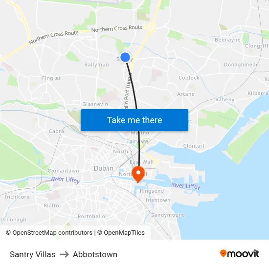 Santry Villas to Abbotstown map