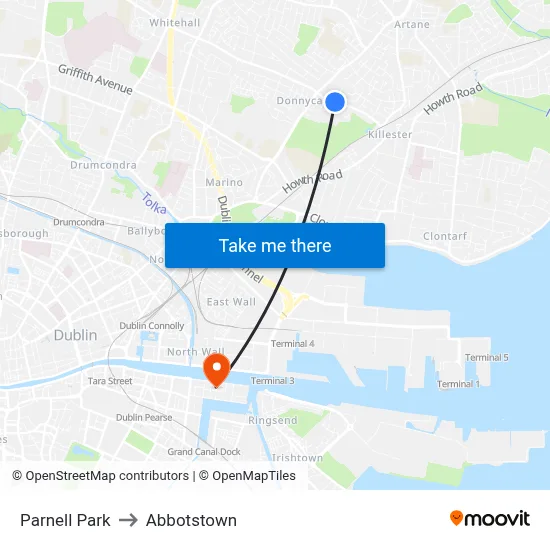 Parnell Park to Abbotstown map