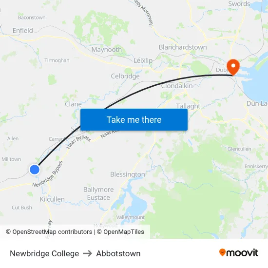 Newbridge College to Abbotstown map