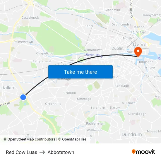 Red Cow Luas to Abbotstown map