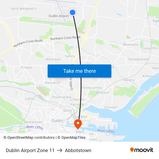 Dublin Airport Zone 11 to Abbotstown map