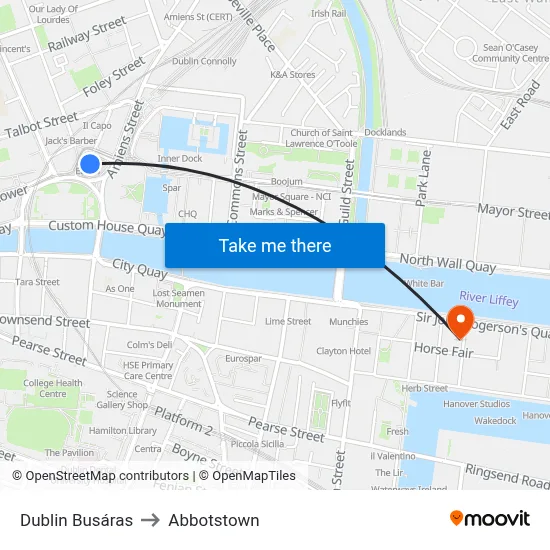 Dublin Busáras to Abbotstown map