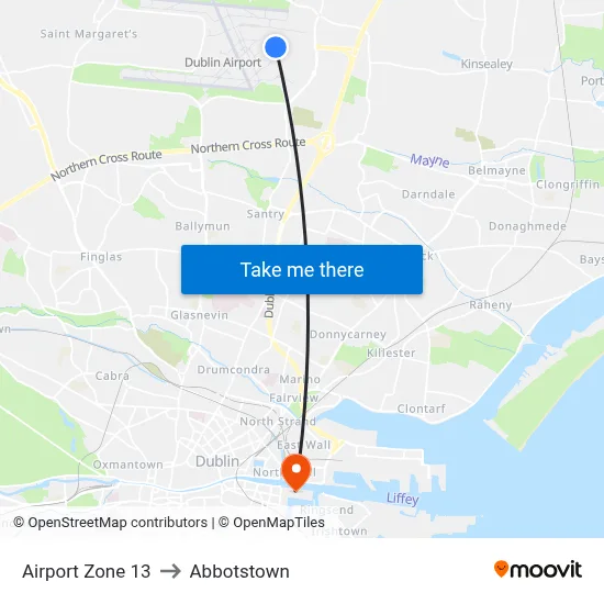 Airport Zone 13 to Abbotstown map