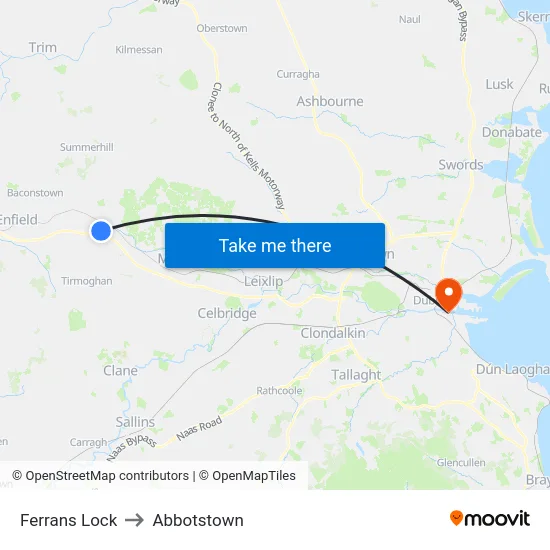 Ferrans Lock to Abbotstown map