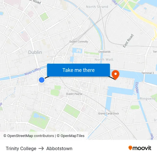 Trinity College to Abbotstown map