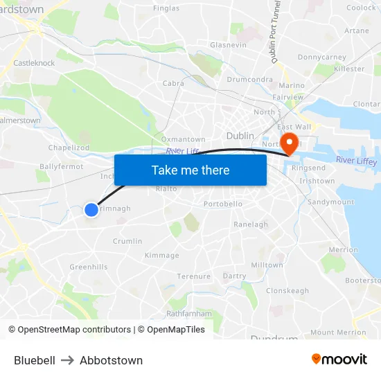 Bluebell to Abbotstown map