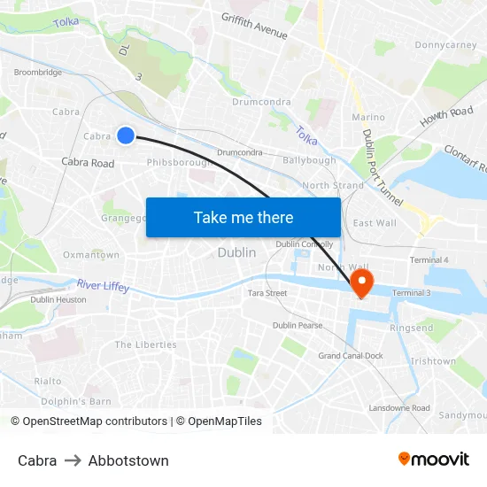 Cabra to Abbotstown map