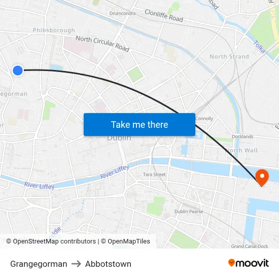 Grangegorman to Abbotstown map
