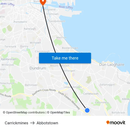 Carrickmines to Abbotstown map