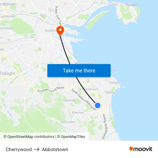 Cherrywood to Abbotstown map