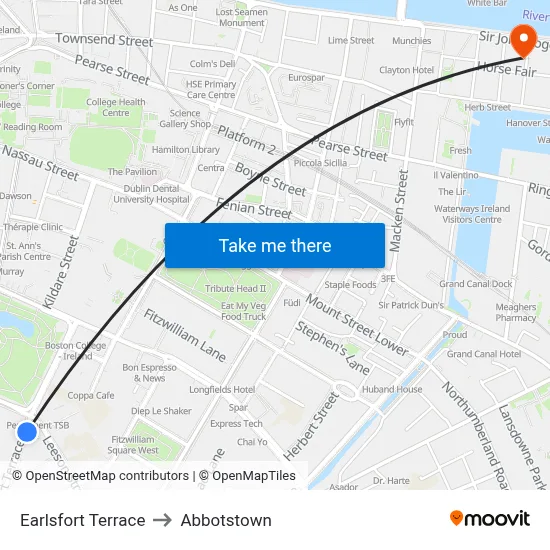 Earlsfort Terrace to Abbotstown map