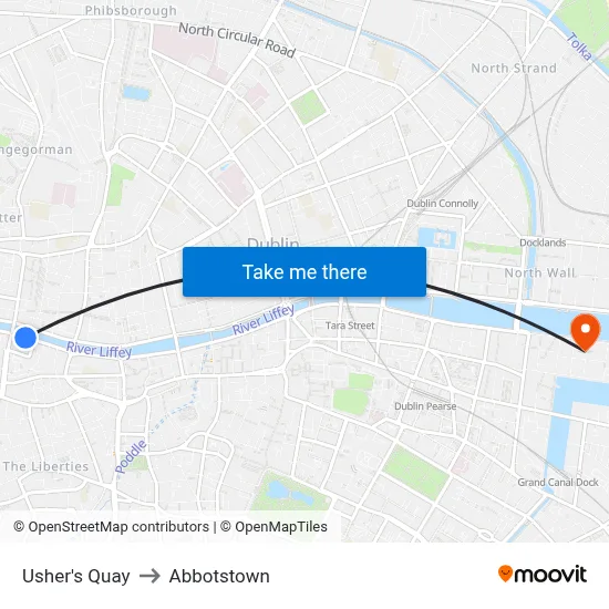 Usher's Quay to Abbotstown map