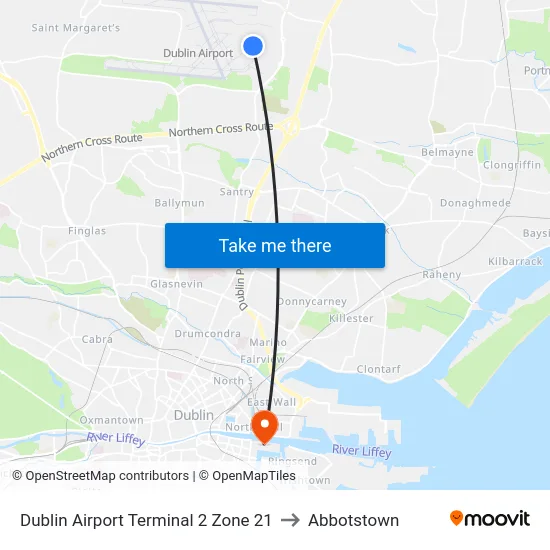 Dublin Airport Terminal 2 Zone 21 to Abbotstown map