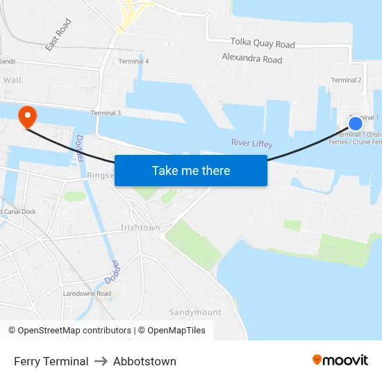 Ferry Terminal to Abbotstown map