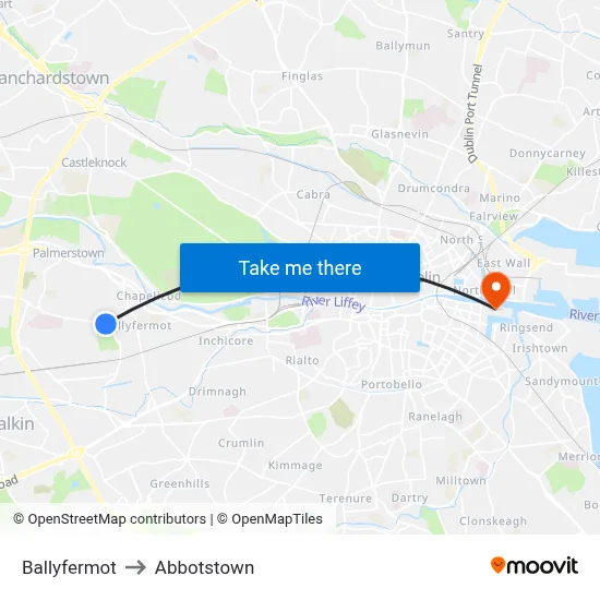 Ballyfermot to Abbotstown map