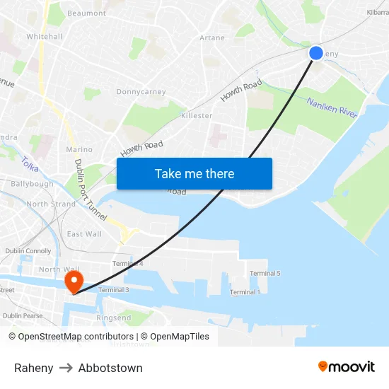 Raheny to Abbotstown map