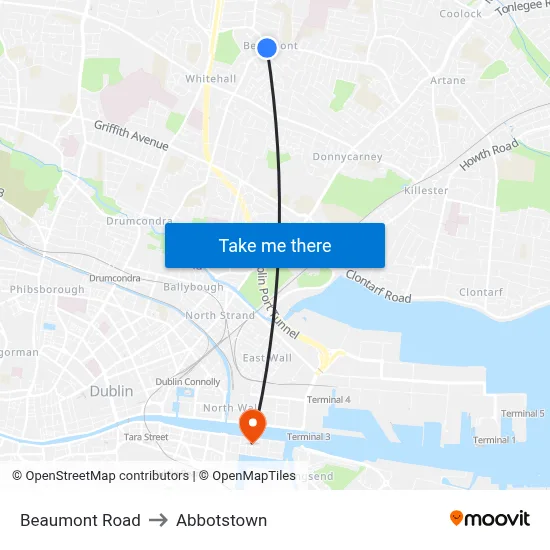 Beaumont Road to Abbotstown map