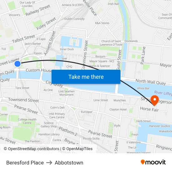 Beresford Place to Abbotstown map