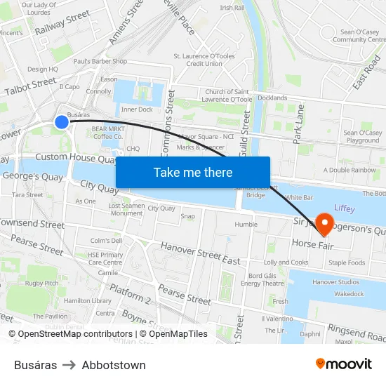 Busáras to Abbotstown map
