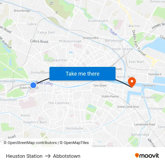 Heuston Station to Abbotstown map