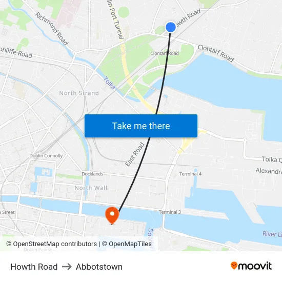Howth Road to Abbotstown map