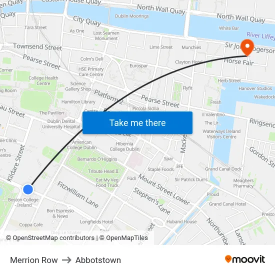 Merrion Row to Abbotstown map