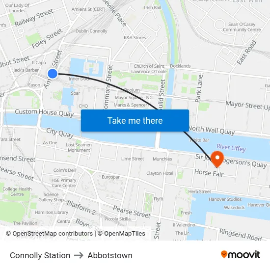 Connolly Station to Abbotstown map