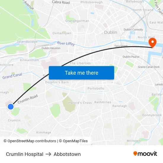 Crumlin Hospital to Abbotstown map