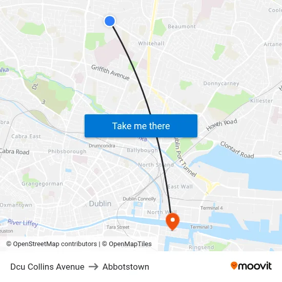 Dcu Collins Avenue to Abbotstown map