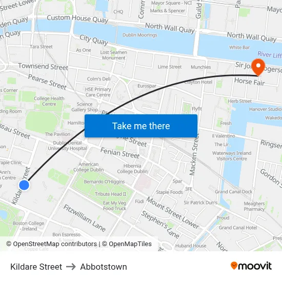 Kildare Street to Abbotstown map
