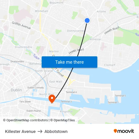 Killester Avenue to Abbotstown map
