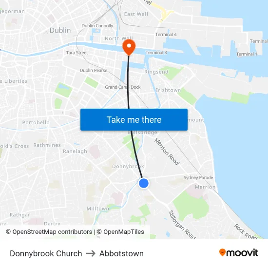 Donnybrook Church to Abbotstown map