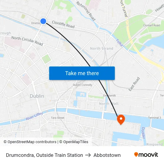 Drumcondra, Outside Train Station to Abbotstown map