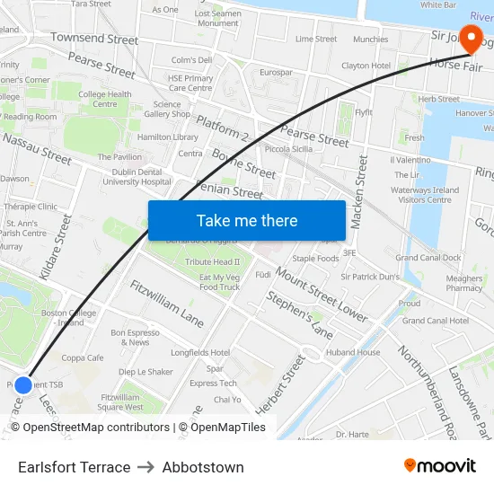 Earlsfort Terrace to Abbotstown map