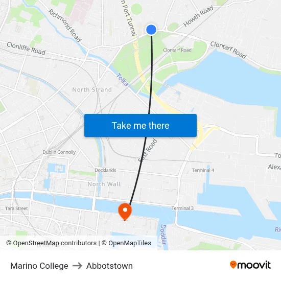 Marino College to Abbotstown map