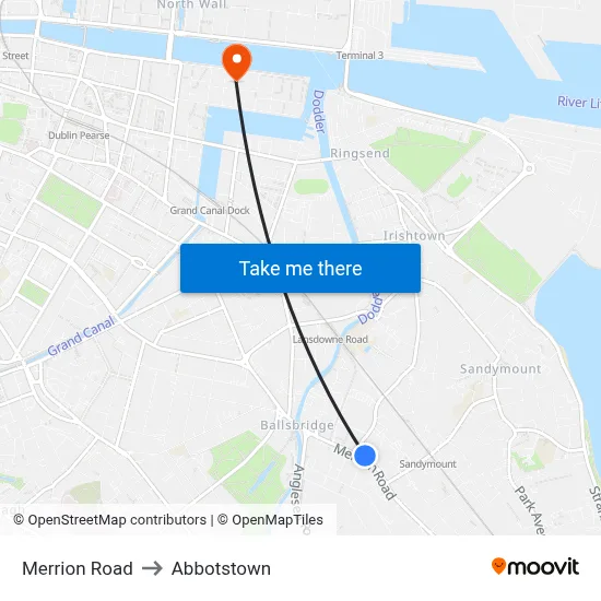 Merrion Road to Abbotstown map