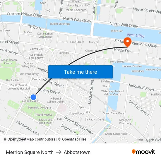 Merrion Square North to Abbotstown map