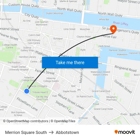 Merrion Square South to Abbotstown map