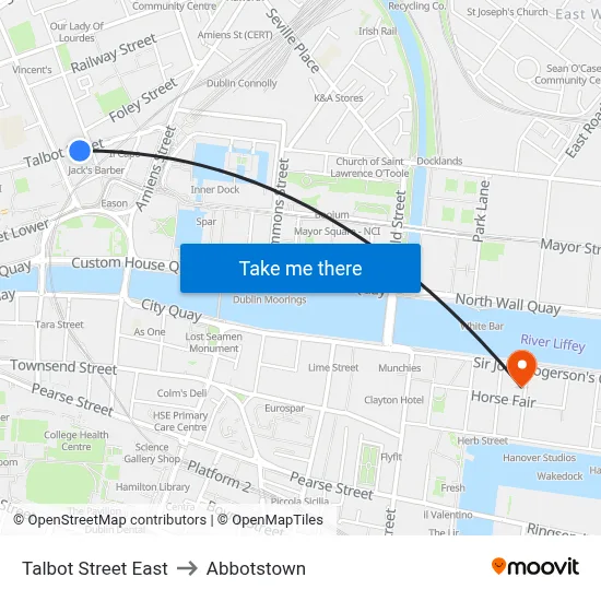 Talbot Street East to Abbotstown map