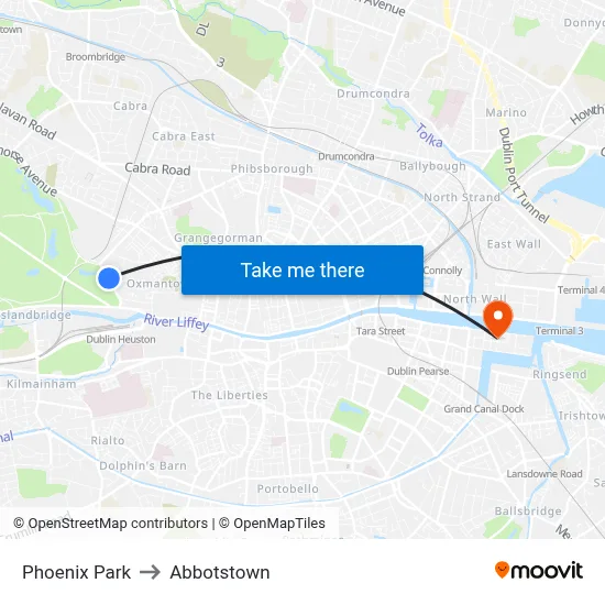 Phoenix Park to Abbotstown map