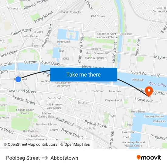 Poolbeg Street to Abbotstown map