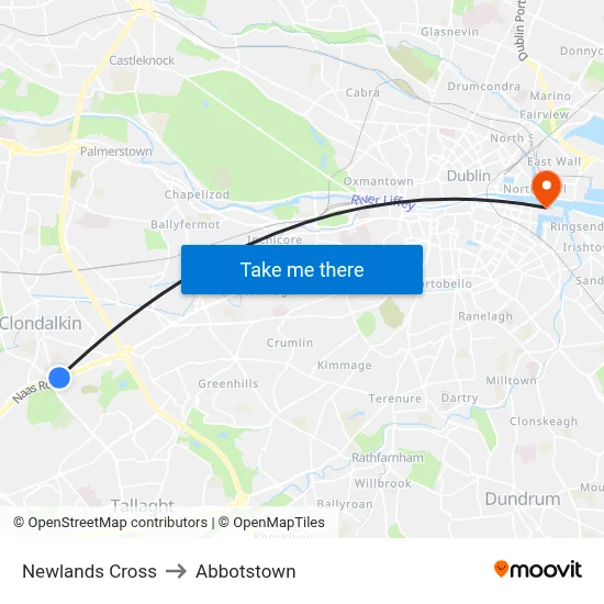 Newlands Cross to Abbotstown map