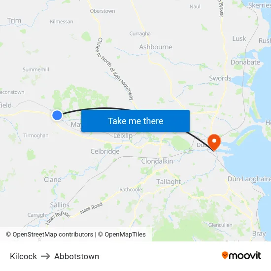Kilcock to Abbotstown map